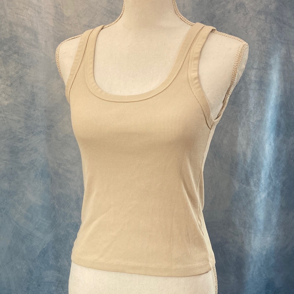 🌟3for$15🌟 Old Navy Small Petite Beige Ribbed Tank Top Slightly Cropped